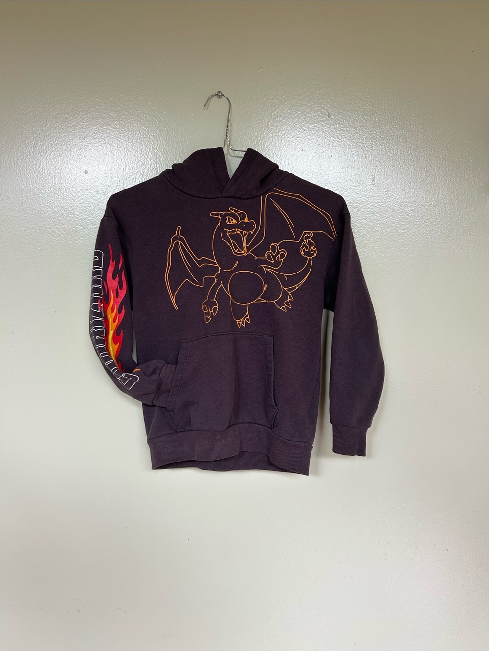 Pokémon charizard Charcoal Graphic Pullover Hoodie with Flame Sleeve -